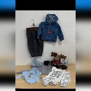BABY BOY OUTFITS - Denim Jacket - Moose and Hedgehog Stuffies - Book
